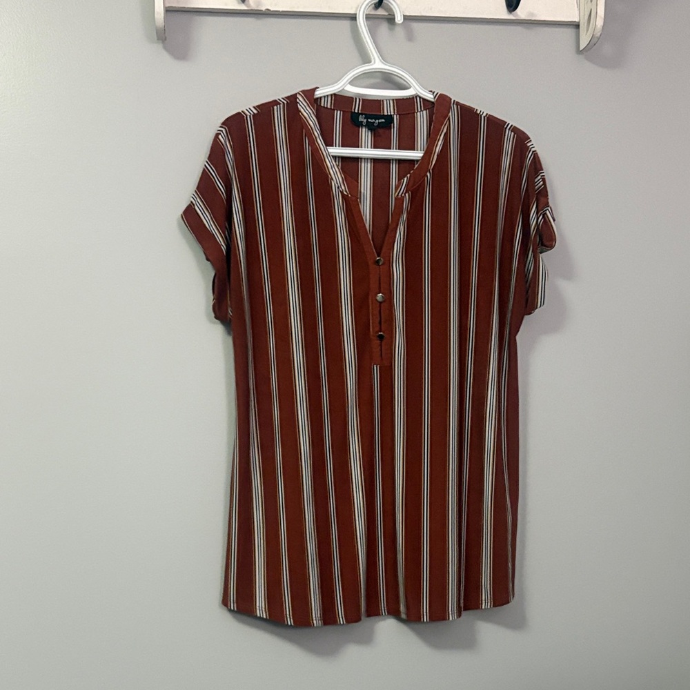 Striped V-Neck Blouse in Rust